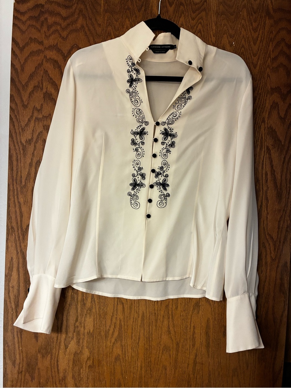 100% Silk Embroidered Button-Front Blouse - Women's Top